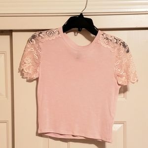 Blush pink sheer crop with lace